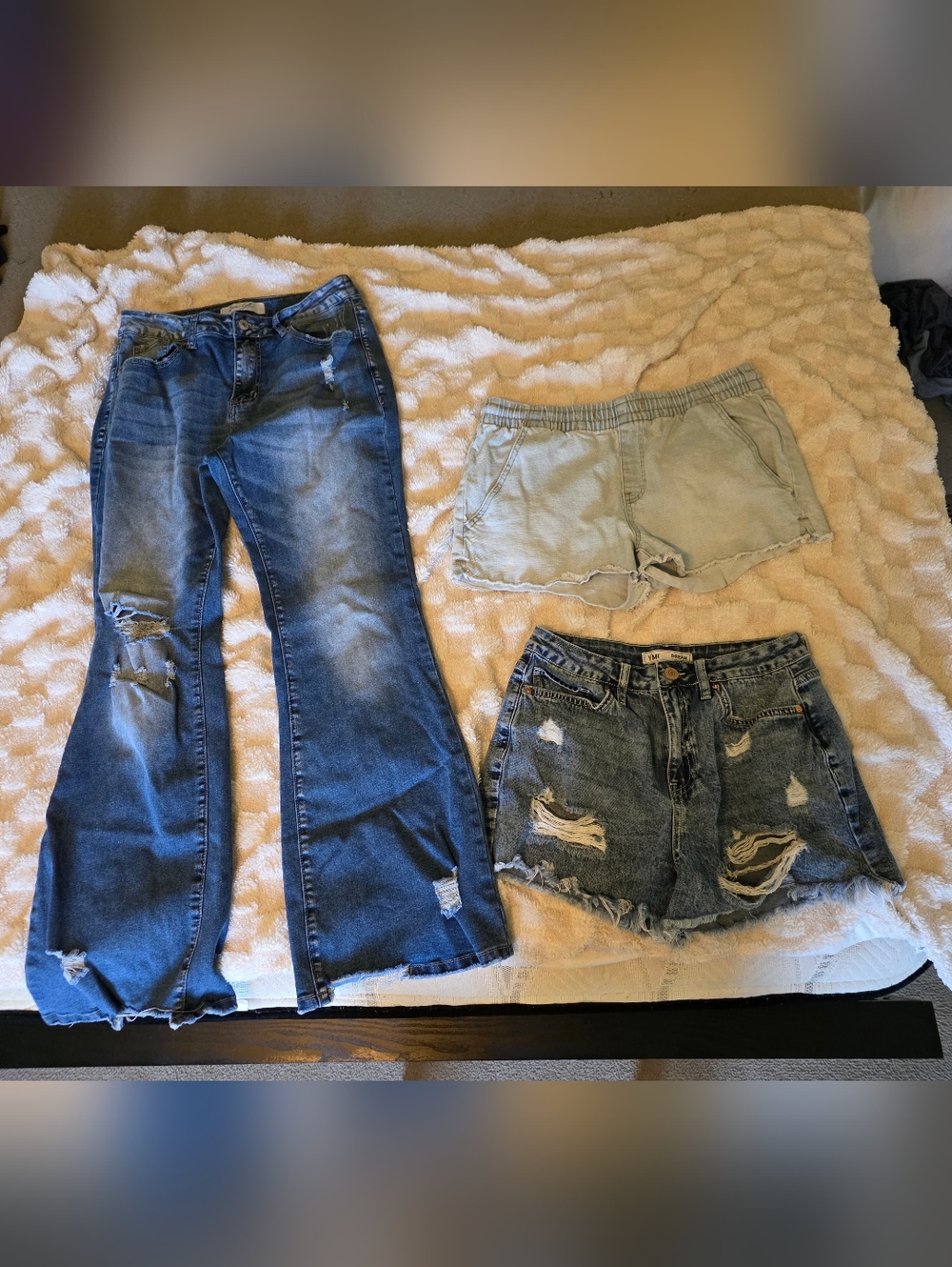 Distressed Denim Trio - Blue Jeans & Shorts Set
